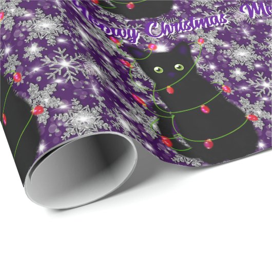 Cute Black cat Meowy Christmas Cadeaupapier (Rol Hoek)