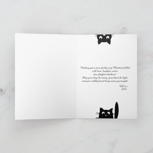 Cute Black Cat Meowy Christmas Greeting Card Kaart (Binnen)