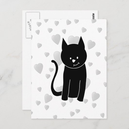 Cute Black Cat met hart. Briefkaart (Voorkant / Achterkant)