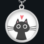 Cute Black Cat met hart | Quirky Kitten Zilver Vergulden Ketting<br><div class="desc">Witte zwarte kat met grote ronde ogen. Een leuke mode accessoire voor liefhebbers van katten. Het maakt een schattig cadeau voor Valentijnsdagen,  tweens en coole kattendames. Bezoek Jenn's Doodle World voor nog meer leuke kleding en cadeaus met deze eigenaardige kitten.</div>