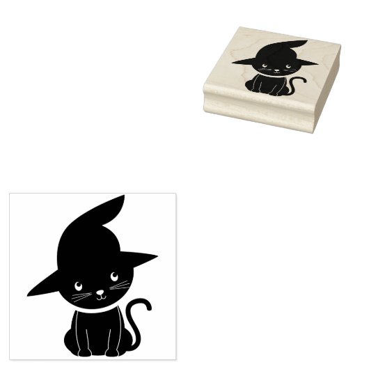 Cute Black Cat met heks Pet Rubberstempel (Gestempeld)