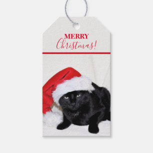 Cute Black Cat met Santa Hat Cadeaulabel