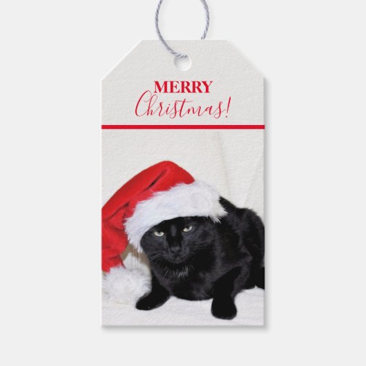 Cute Black Cat met Santa Hat Cadeaulabel (Voorkant)