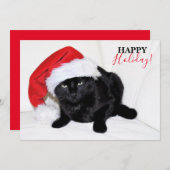 Cute Black Cat met Santa Hat Feestdagenkaart (Voorkant / Achterkant)