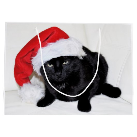 Cute Black Cat met Santa Hat Groot Cadeauzakje (Achterkant)