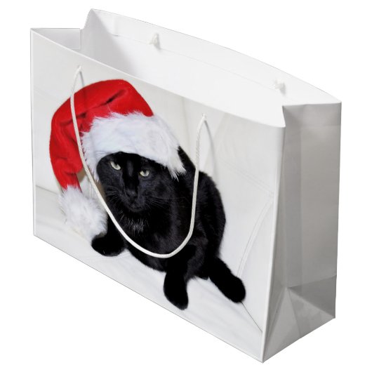 Cute Black Cat met Santa Hat Groot Cadeauzakje (Achterkant Gekanteld)