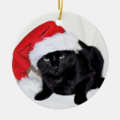 Cute Black Cat met Santa Hat Keramisch Ornament (Voorkant)