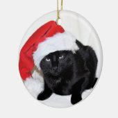 Cute Black Cat met Santa Hat Keramisch Ornament (Links)