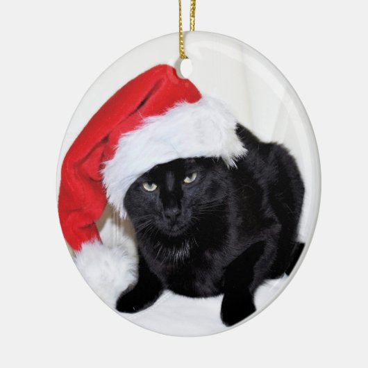 Cute Black Cat met Santa Hat Keramisch Ornament (Links)