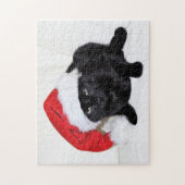 Cute Black Cat met Santa Hat Legpuzzel (Verticaal)