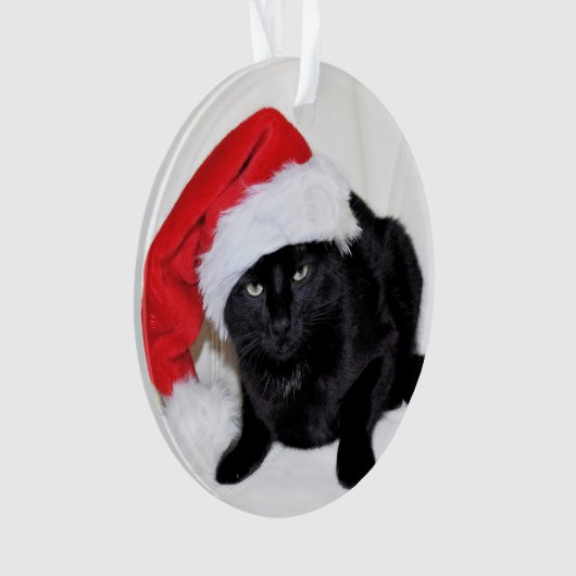 Cute Black Cat met Santa Hat Ornament (voorkant)