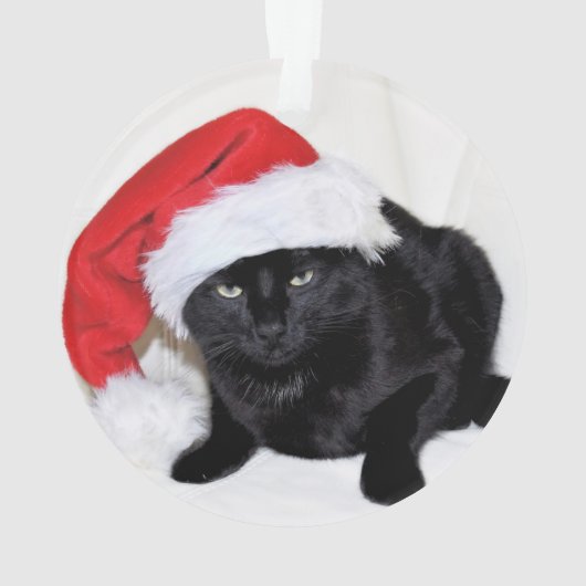 Cute Black Cat met Santa Hat Ornament (achterkant)