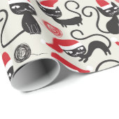 Cute Black Cat met Santa Hat Wrapping Paper Cadeaupapier (Rol Hoek)