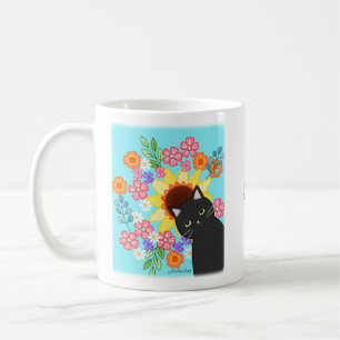 Cute Black cat met zonnebloem heldere bloem Koffiemok
