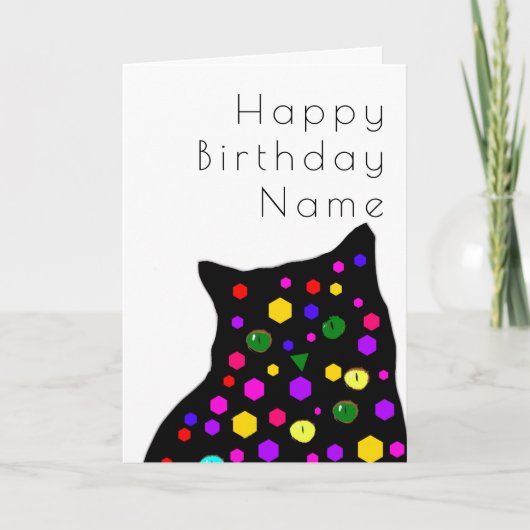 Cute Black Cat Mosaic Art Deco Birthday Card Kaart (Voorkant)