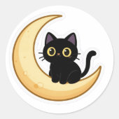 Cute Black Cat on Crescent Moon Sticker (Voorkant)