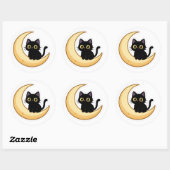 Cute Black Cat on Crescent Moon Sticker (Vel)