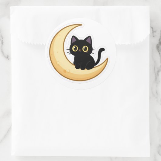 Cute Black Cat on Crescent Moon Sticker (Tas)