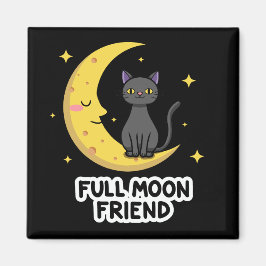 Cute Black Cat on Moon - Full Moon Friend Magneet