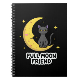 Cute Black Cat on Moon - Full Moon Friend Notitieboek