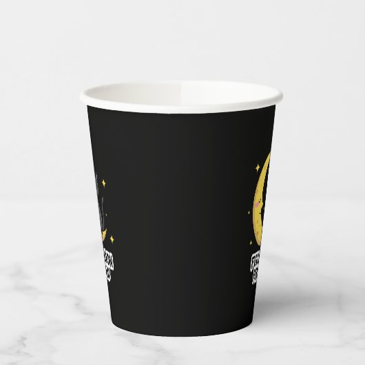 Cute Black Cat on Moon - Full Moon Friend Papieren Bekers (Links)