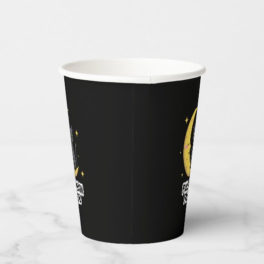 Cute Black Cat on Moon - Full Moon Friend Papieren Bekers (Rechts)