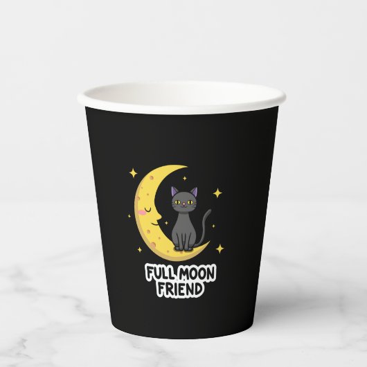 Cute Black Cat on Moon - Full Moon Friend Papieren Bekers (Voorkant)