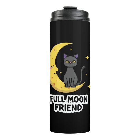 Cute Black Cat on Moon - Full Moon Friend Thermosbeker (Voorkant)