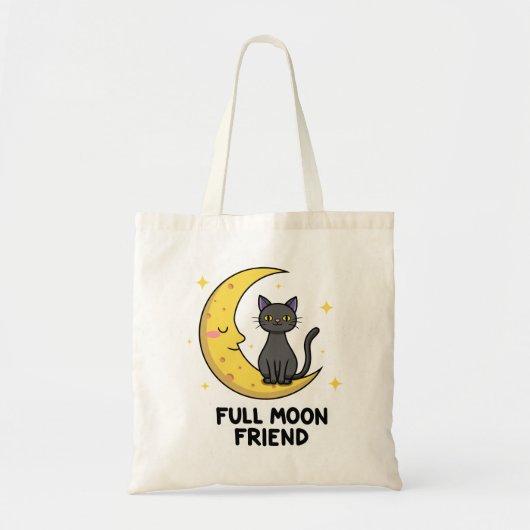Cute Black Cat on Moon - Full Moon Friend Tote Bag (Voorkant)