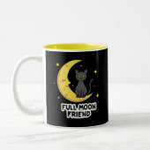 Cute Black Cat on Moon - Full Moon Friend Tweekleurige Koffiemok (Links)