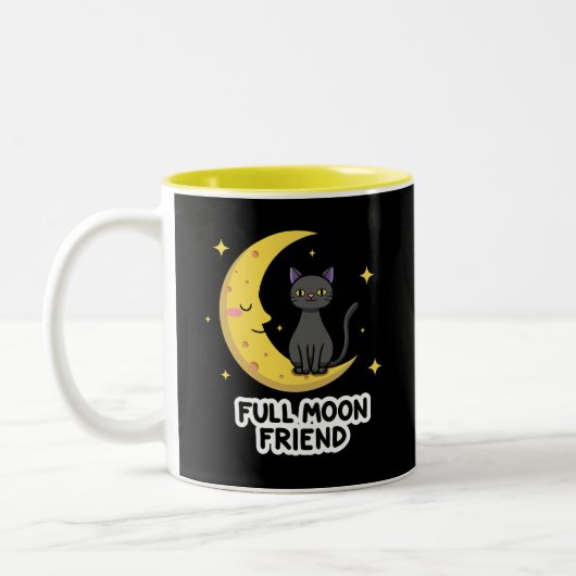 Cute Black Cat on Moon - Full Moon Friend Tweekleurige Koffiemok (Links)