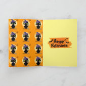 Cute Black Cat op broomHalloween Kaart (Binnen)
