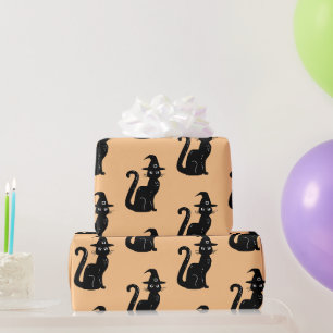 Cute Black Cat Oranje Halloween Kinder Cadeaupapier