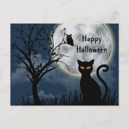 Cute Black Cat Owl Moon Graphic Halloween Briefkaart