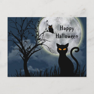 Cute Black Cat Owl Moon Graphic Halloween Briefkaart