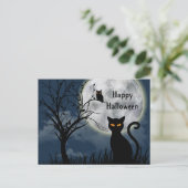 Cute Black Cat Owl Moon Graphic Halloween Briefkaart (Staand voorkant)