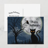 Cute Black Cat Owl Moon Graphic Halloween Briefkaart (Voorkant / Achterkant)