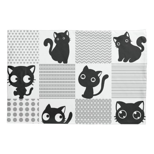 Cute Black Cat Pattern Kussensloop (Achterkant-Links)