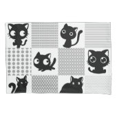 Cute Black Cat Pattern Kussensloop (Voorkant-Links)