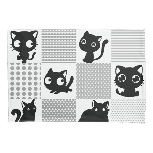 Cute Black Cat Pattern Kussensloop (Voorkant-Links)