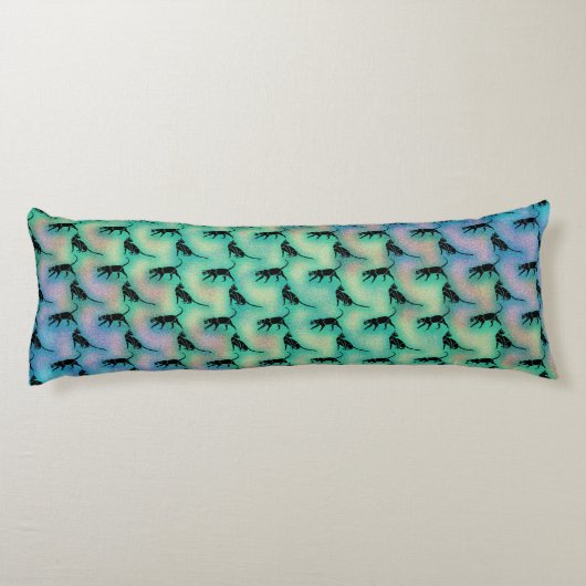 Cute Black Cat Pattern on Blue Green Lichaamskussen (Achterkant)