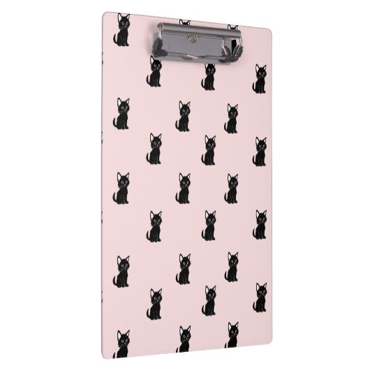 Cute Black Cat Pattern on Pastel Pink Klembord (Rechts)