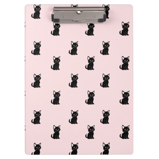 Cute Black Cat Pattern on Pastel Pink Klembord (Voorkant)