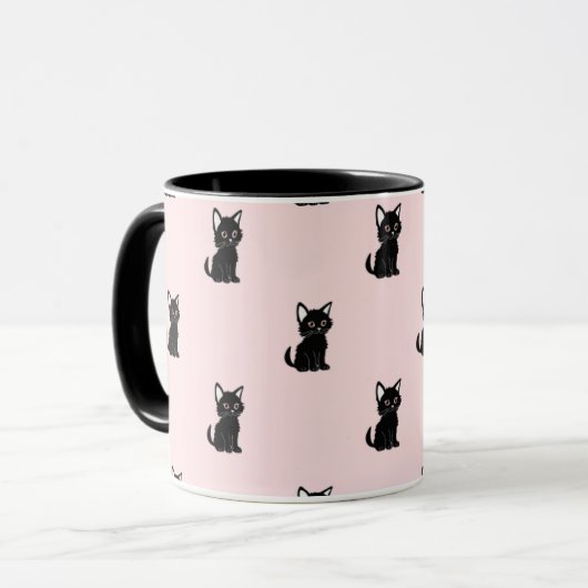 Cute Black Cat Pattern on Pastel Pink Mok (Voorkant links)