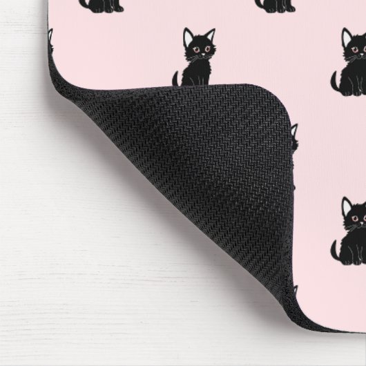 Cute Black Cat Pattern on Pastel Pink Muismat (Hoek)