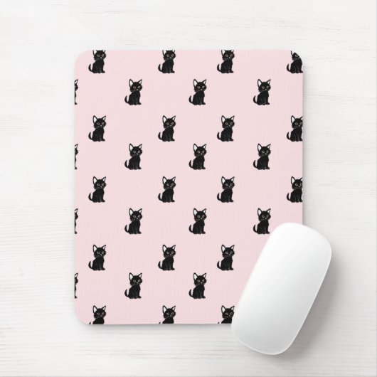 Cute Black Cat Pattern on Pastel Pink Muismat (Met muis)