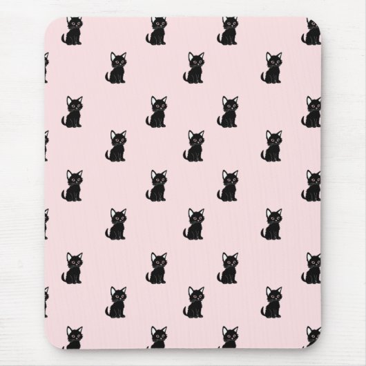 Cute Black Cat Pattern on Pastel Pink Muismat (Voorkant)