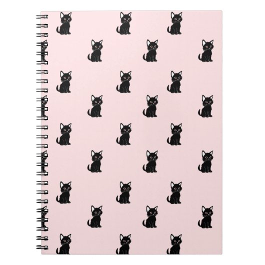 Cute Black Cat Pattern on Pastel Pink Notitieboek (Voorkant)