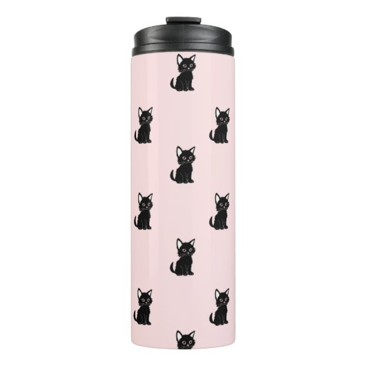Cute Black Cat Pattern on Pastel Pink Thermosbeker (Voorkant)