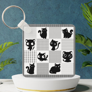 Cute Black Cat Pattern Sleutelhanger